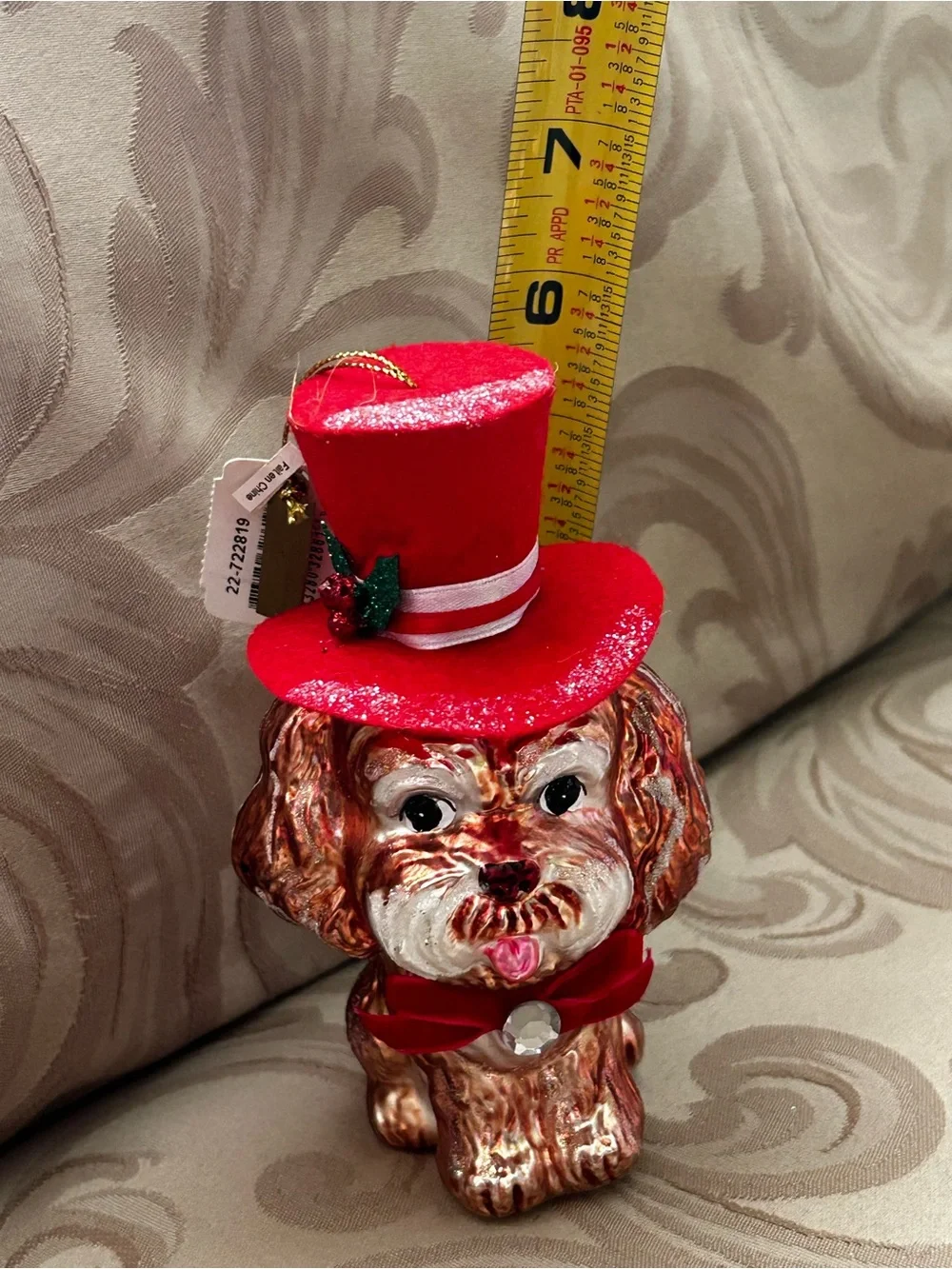 NWT Katherines Collection Christmas Ornaments Glass Puppy Dog Red Felt Hat Holly
